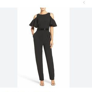 Eliza J Embellished Cold Shoulder Jumpsuit, Black, 2